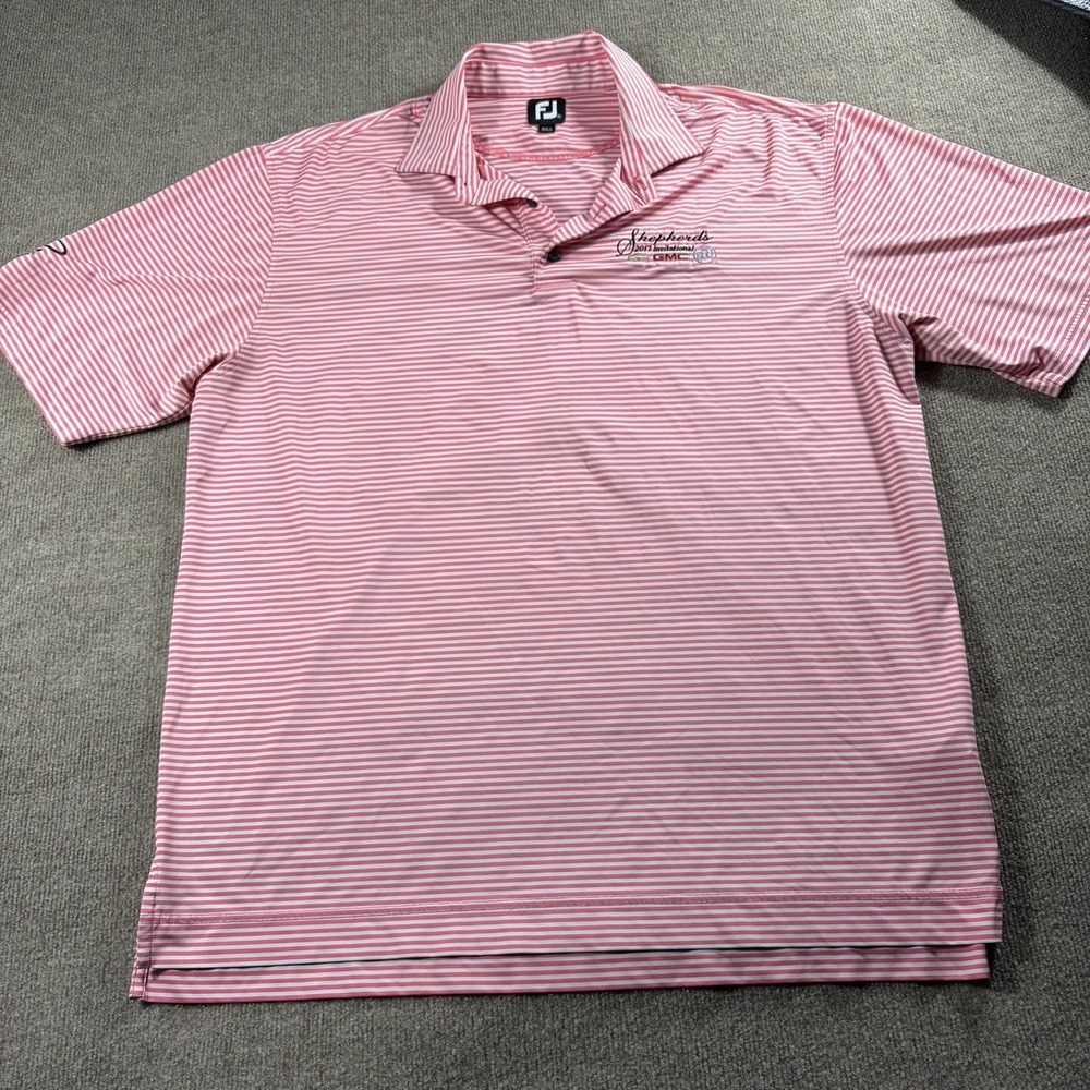 Footjoy FJ Mens Polo Shirt Size Xl Pink/white Stripped 2017 Shepherd Invitationa - Picture 3 of 9